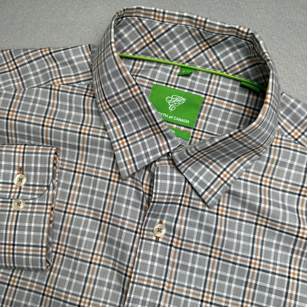Forsyth of Canada Button Down Shirt Mens Large Grey Plaid Non Iron Long Sleeve